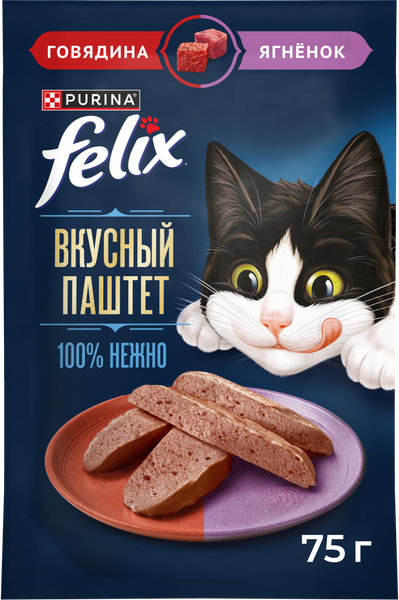 Влажный корм для кошек Felix Вкусный паштет Говядина и ягненок - фото