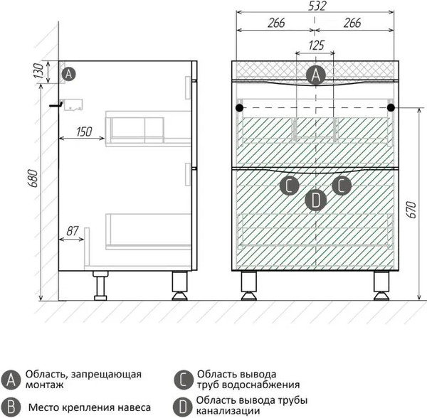 Тумба под умывальник Grossman Виста-58 / 105864