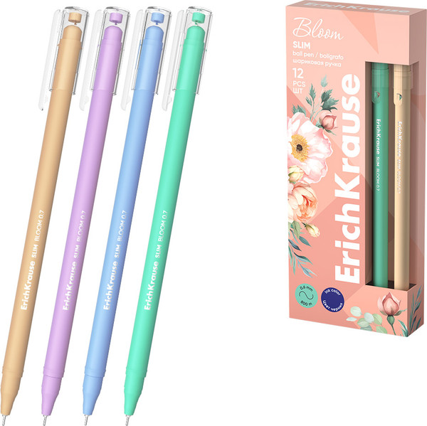 Ручка шариковая Erich Krause Slim Stick Pastel Bloom 0.7 / 61047