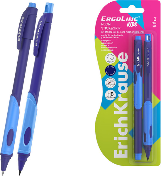 Ручка шариковая Erich Krause Neon 0.5 + карандаш ErgoLine Kids / 63120