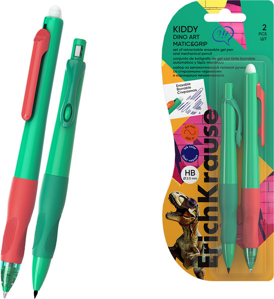 Ручка гелевая Erich Krause 0.5 + карандаш Kiddy Dino Art / 63699