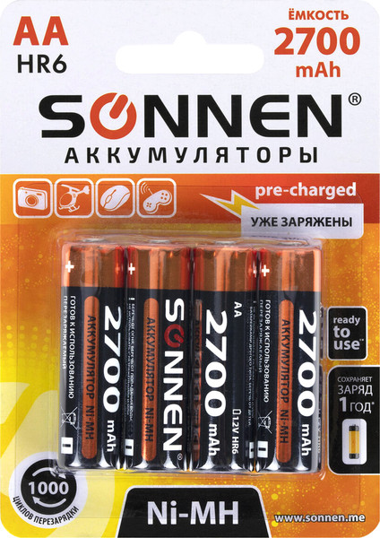 Комплект аккумуляторов Sonnen АА HR6 2700mAh / 455607 - фото