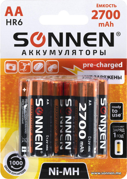 Комплект аккумуляторов Sonnen АА HR6 2700mAh / 455608 - фото