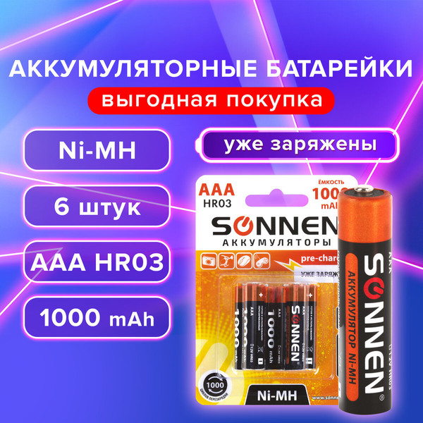 Комплект аккумуляторов Sonnen ААA HR03 1000mAh / 455611
