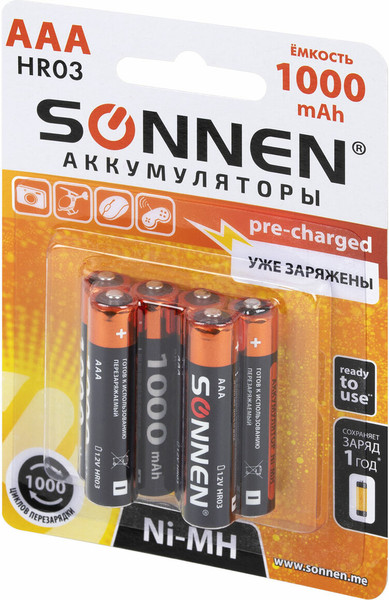 Комплект аккумуляторов Sonnen ААA HR03 1000mAh / 455611