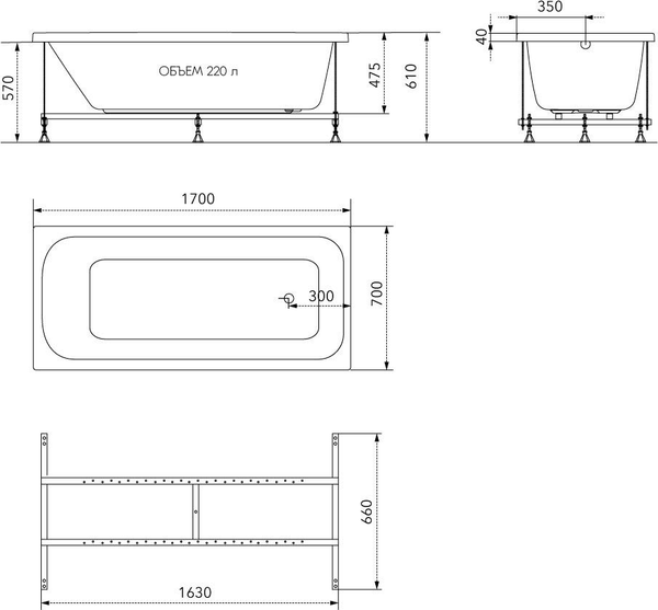Ванна акриловая Triton Ника 170х70 Стандарт Flat