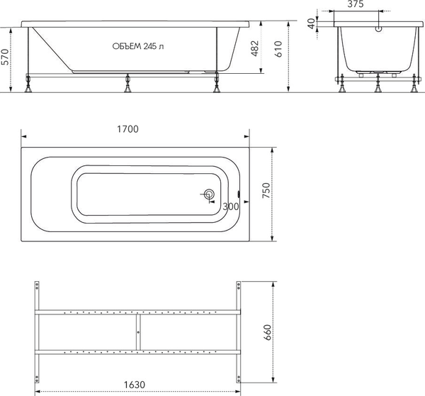Ванна акриловая Triton Ника 170х75 Стандарт Flat
