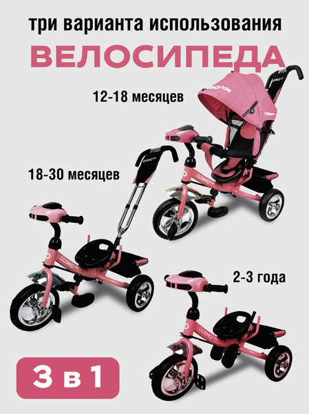 Трехколесный велосипед с ручкой CosmoRide MX-01PKH