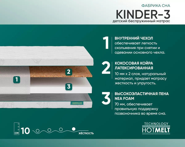 Матрас в кроватку Фабрика сна Kinder 3 70x140