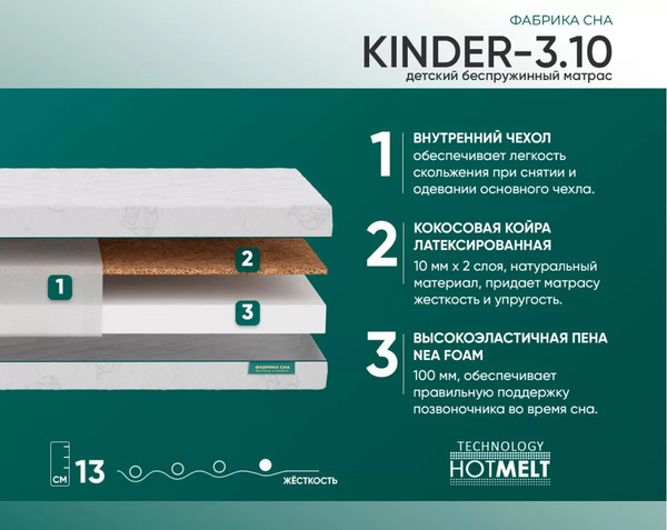 Матрас в кроватку Фабрика сна Kinder 3.10 70x140