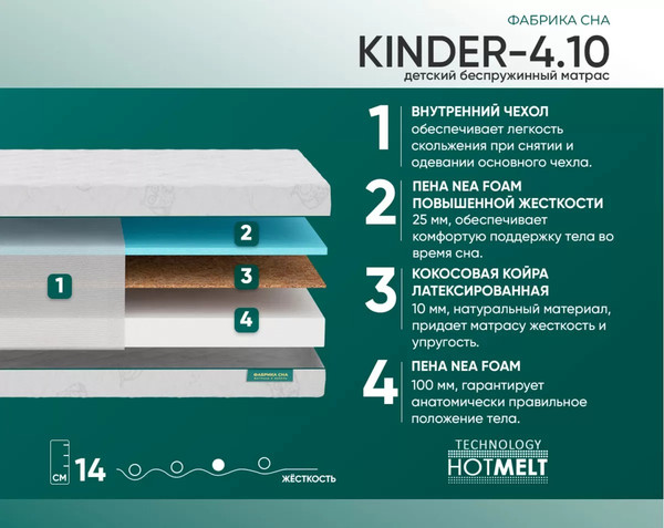 Матрас в кроватку Фабрика сна Kinder 4.10 80x140