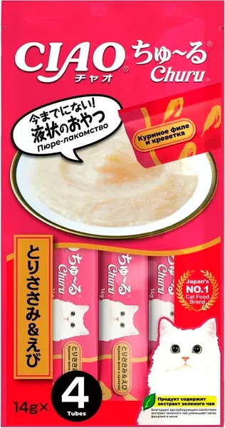 Лакомство для кошек Inaba Чао-Чуру курица с креветкой - фото