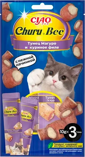 Лакомство для кошек Inaba Чуру-Би Запеченные трубочки Тунец Магуро с Куриным филе - фото