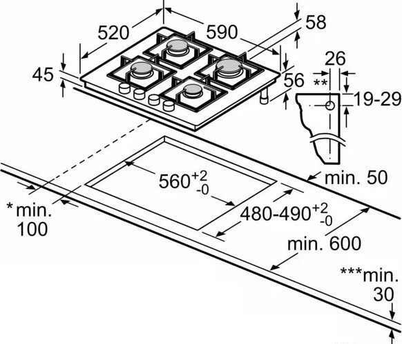 Газовая варочная панель Bosch PPH6A6I10