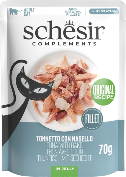 Влажный корм для кошек Schesir Complements Тунец с хеком в желе - фото