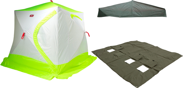 Палатка Медведь Екатеринбург Куб-3 зимняя с полом Оксфорд 210 и накидкой - фото