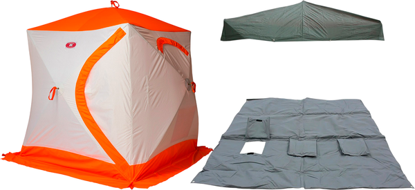 Палатка Медведь Екатеринбург Куб-2 зимняя с полом Оксфорд 210 и накидкой - фото