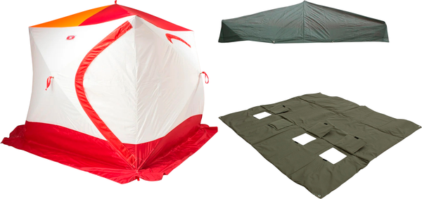 Палатка Медведь Екатеринбург Куб-4 зимняя с полом Оксфорд 600 и накидкой - фото