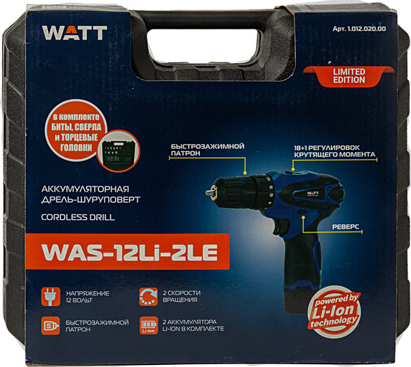 Аккумуляторная дрель-шуруповерт Watt WAS-12Li-2 LE (1.012.020.00)