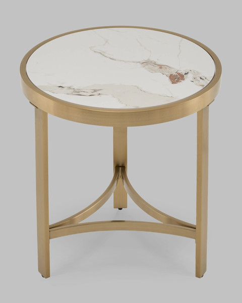 Журнальный столик Stool Group Адриана 50x50 / EET-223-BRCG-BDFL (светлая керамика/сталь шампань)