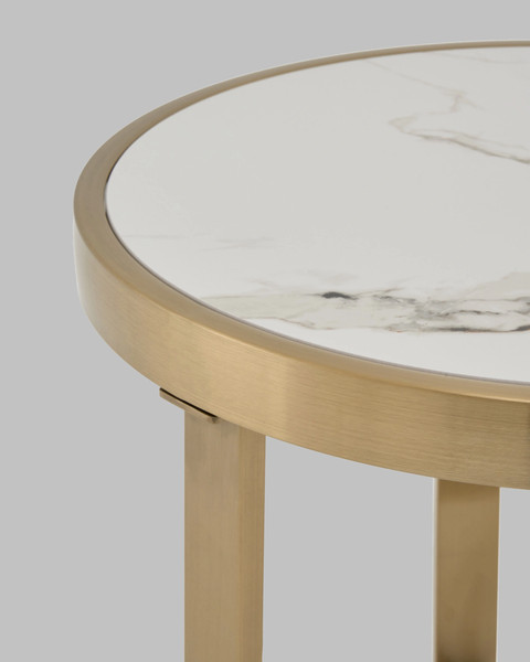 Журнальный столик Stool Group Адриана 50x50 / EET-223-BRCG-BDFL (светлая керамика/сталь шампань)