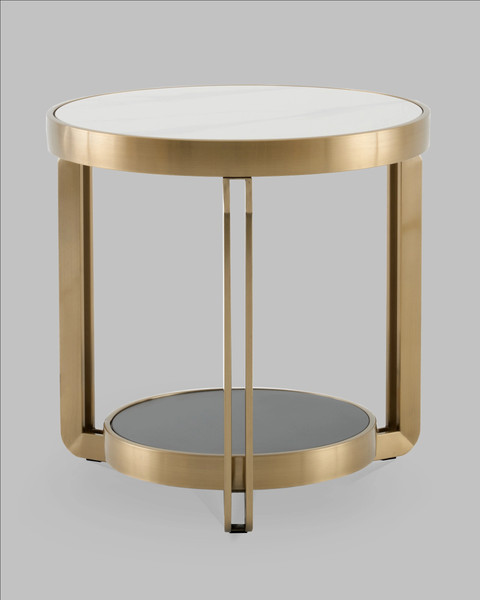 Журнальный столик Stool Group Калисто 55x55 / EET-316-BRCG (светлая и темная керамика/сталь шампань)