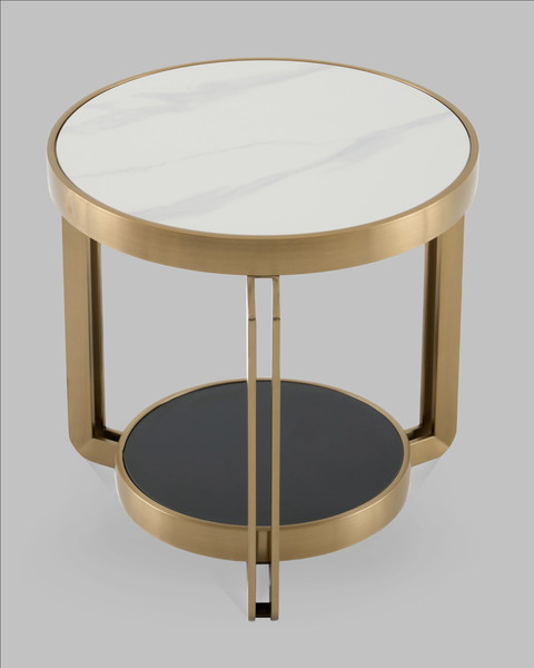 Журнальный столик Stool Group Калисто 55x55 / EET-316-BRCG (светлая и темная керамика/сталь шампань)