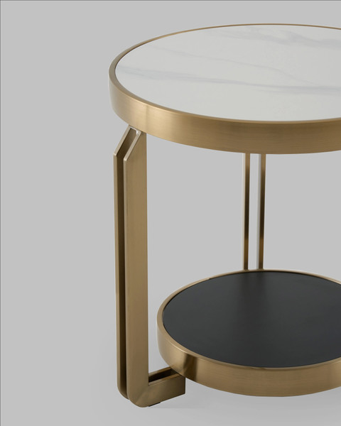Журнальный столик Stool Group Калисто 55x55 / EET-316-BRCG (светлая и темная керамика/сталь шампань)