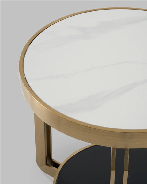 Журнальный столик Stool Group Калисто 55x55 / EET-316-BRCG (светлая и темная керамика/сталь шампань)