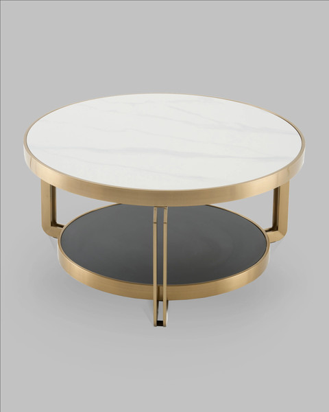 Журнальный столик Stool Group Калисто 90x90 / ECT-316-BRCG (светлая и темная керамика/сталь шампань)