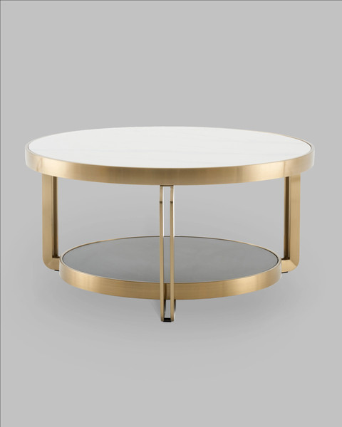 Журнальный столик Stool Group Калисто 90x90 / ECT-316-BRCG (светлая и темная керамика/сталь шампань)