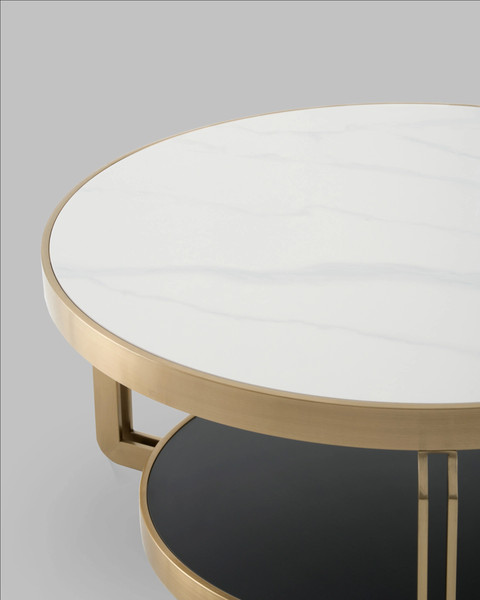 Журнальный столик Stool Group Калисто 90x90 / ECT-316-BRCG (светлая и темная керамика/сталь шампань)