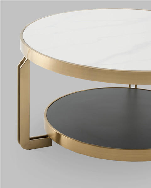 Журнальный столик Stool Group Калисто 90x90 / ECT-316-BRCG (светлая и темная керамика/сталь шампань)