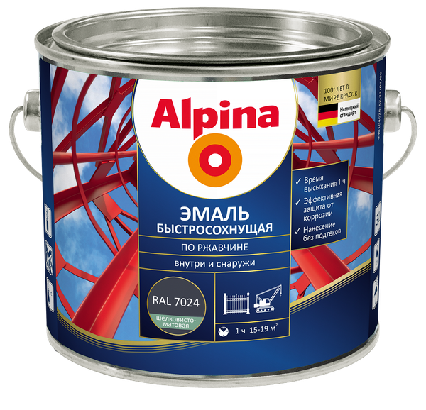 Грунт-эмаль Alpina Быстросохнущая по ржавчине RAL7024 - фото