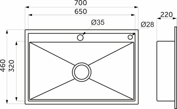 Мойка кухонная AKS Прямоугольная 70x46