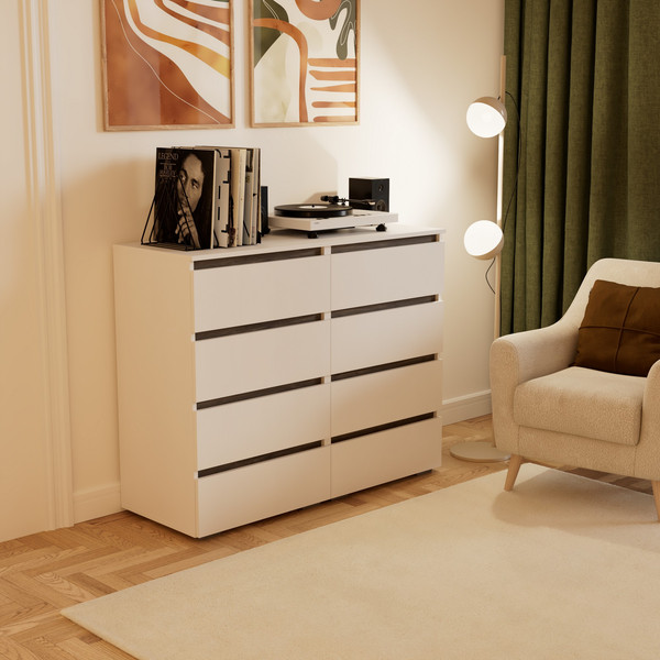 Комод Кортекс-мебель Бари 120 8ш (белый/белый/орех элия)