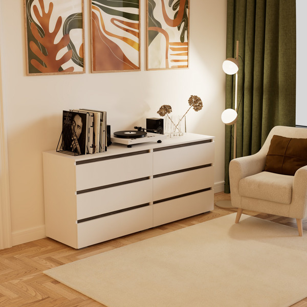 Комод Кортекс-мебель Бари 160 6ш (белый/белый/орех элия)