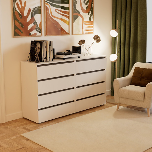 Комод Кортекс-мебель Бари 160 8ш (белый/белый/орех элия)