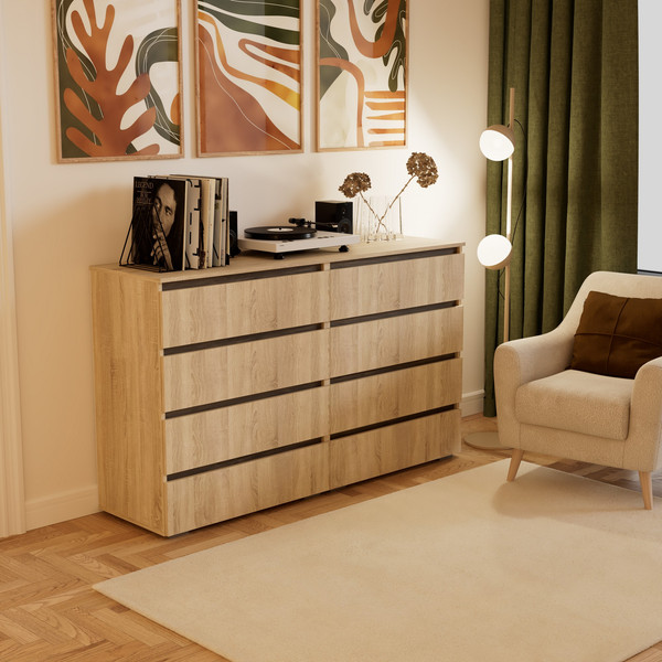 Комод Кортекс-мебель Бари 160 8ш (дуб сонома/дуб сонома/орех элия)