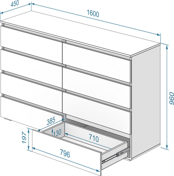 Комод Кортекс-мебель Бари 160 8ш (дуб сонома/дуб сонома/орех элия)