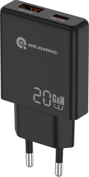 Зарядное устройство сетевое Atomic Blade G203 GAN 20W 2-порта USB (A+C) с кабелем USB (С-С) - фото