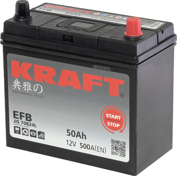Автомобильный аккумулятор KrafT EFB Asia JR 500A / EFB-B24 - фото