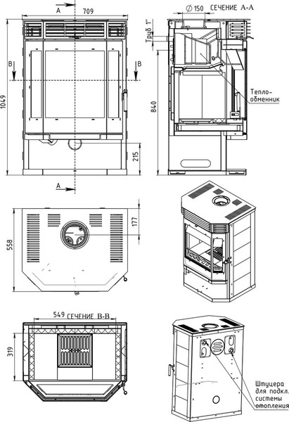 Печь-камин Мета-бел АОТВ 12.0 Ангара 12 Аква