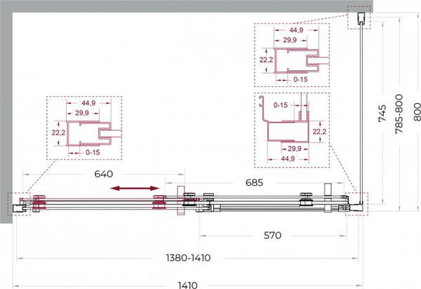 Душевой уголок BelBagno Marino_2-AH-1-140/80-C-GM