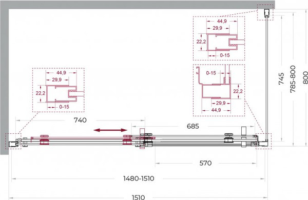 Душевой уголок BelBagno Marino_2-AH-1-150/80-C-GM