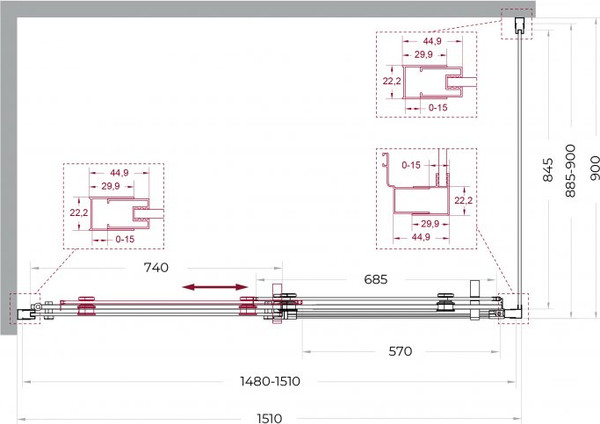 Душевой уголок BelBagno Marino_2-AH-1-150/90-C-GM