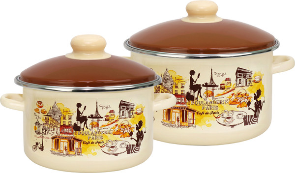 Набор кастрюль Эмаль Парижское кафе цил 2-222/6 - фото