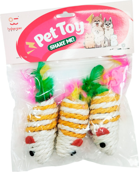 Набор игрушек для кошек HaisenPet Мышка полосатая из сизаля / HP-CT3 - 8950 - фото