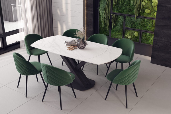 Обеденная группа Sheffilton SHT-DS291 (белый мрамор/черный/лиственно-зеленый/черный муар)