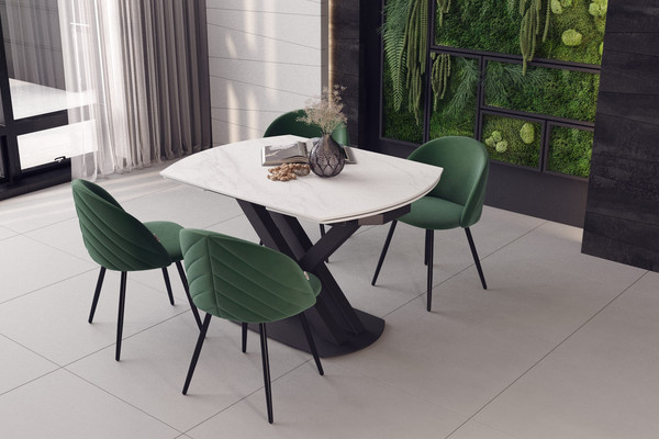 Обеденная группа Sheffilton SHT-DS291 (белый мрамор/черный/лиственно-зеленый/черный муар)